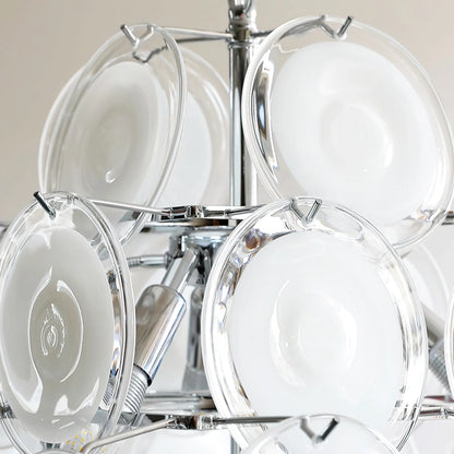 Murano Disc White Clear Glass Chandelier - Nuvé
