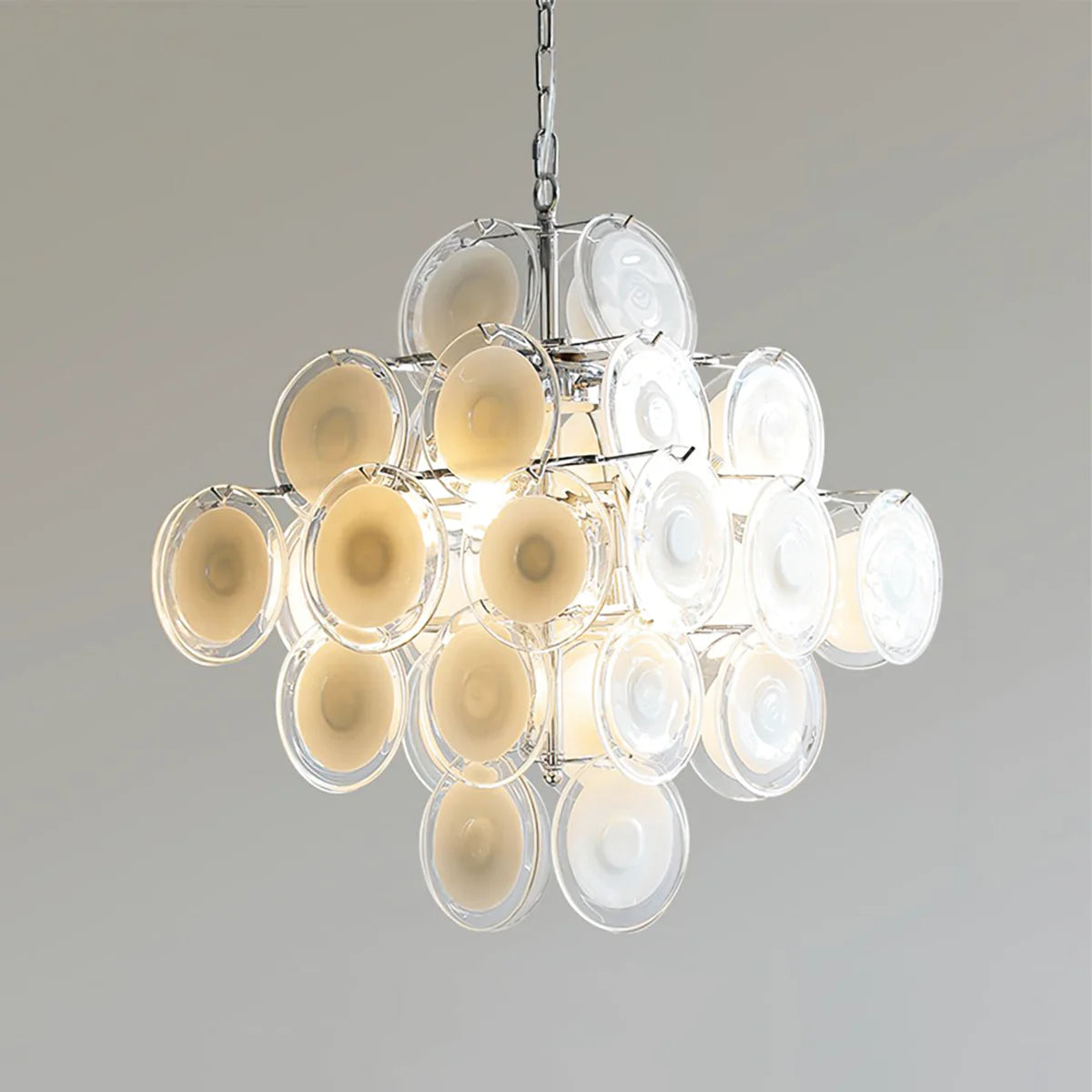 Murano Disc White Clear Glass Chandelier - Nuvé