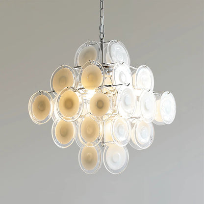 Murano Disc White Clear Glass Chandelier - Nuvé