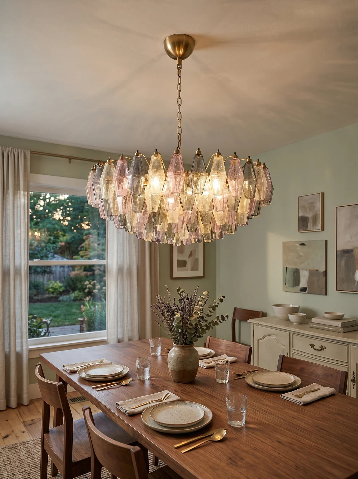 Murano Faceted Multicolor Glass Chandelier