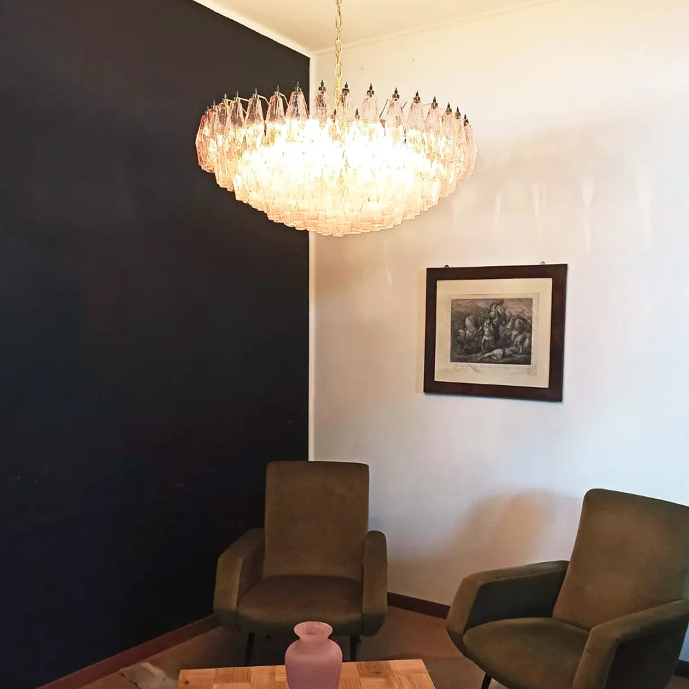 Pink Murano Rhombus Faceted Glass Chandelier - Nuvé