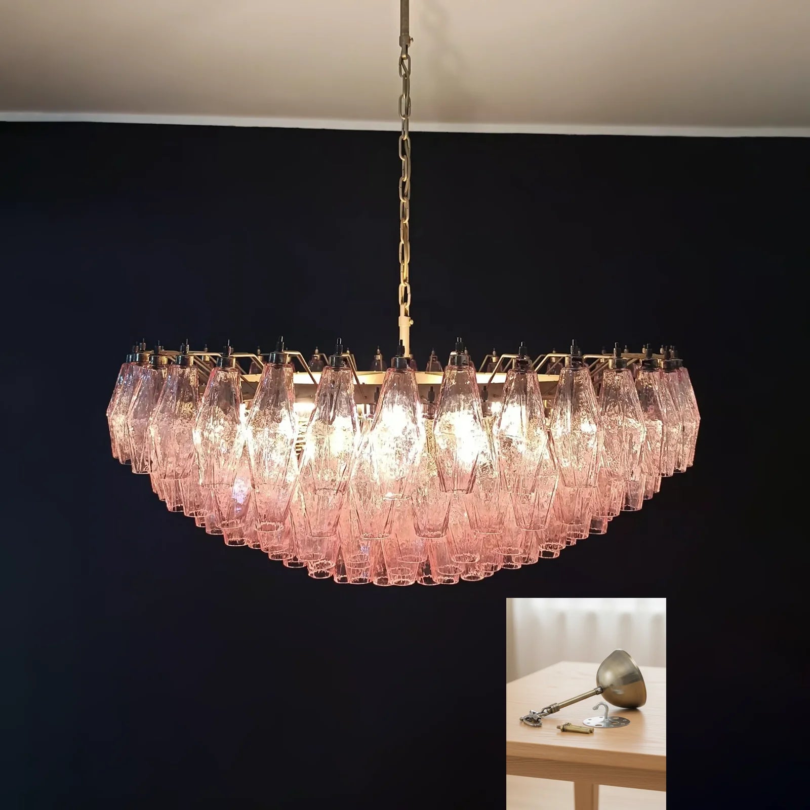 Pink Murano Rhombus Faceted Glass Chandelier - Nuvé