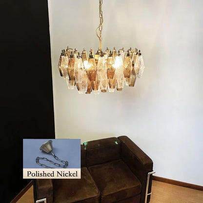 Murano Murano smoked pink glass chandelier with faceted design by Korewolamp, showcasing elegant, transparent glass details.