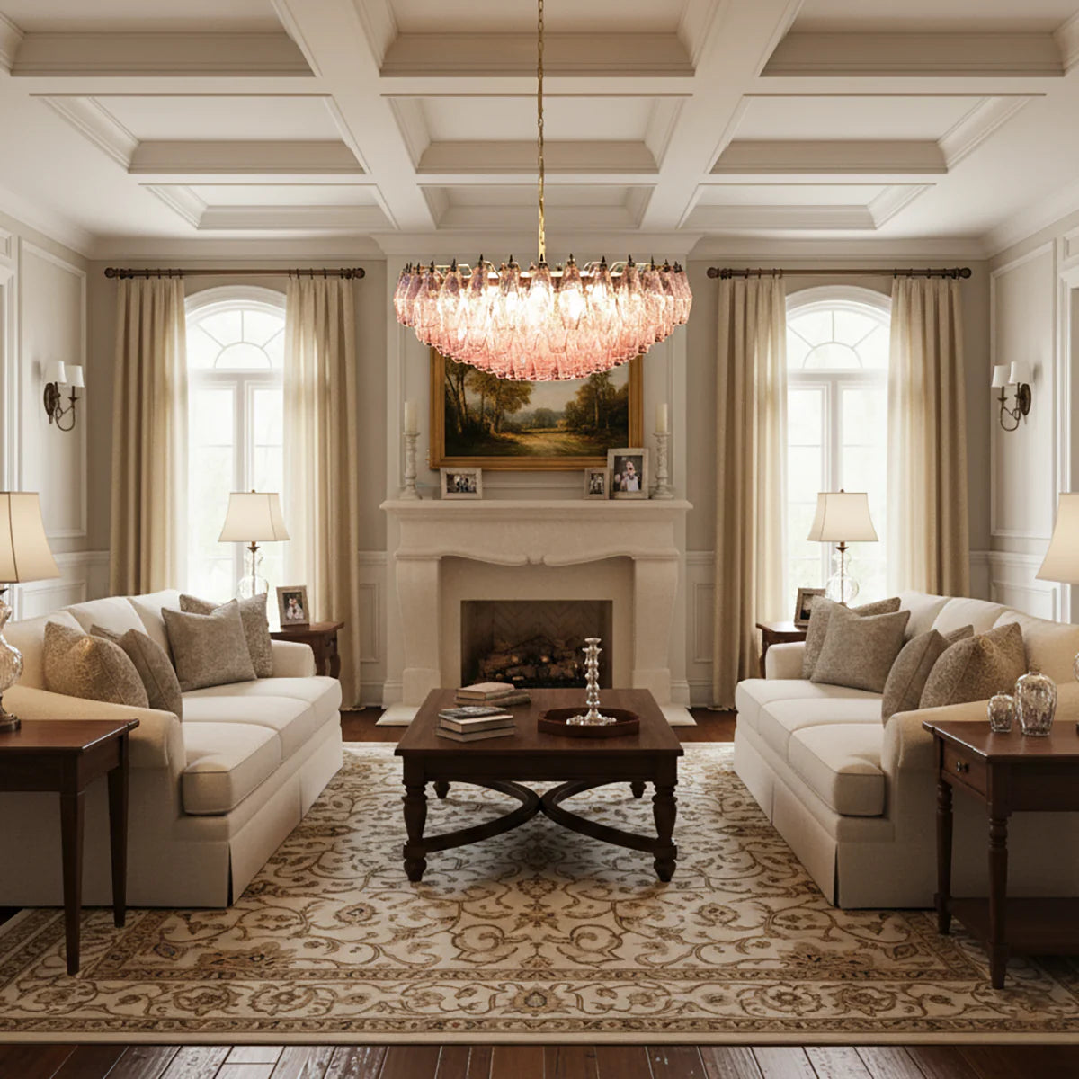 Pink Murano Rhombus Faceted Glass Chandelier - Nuvé