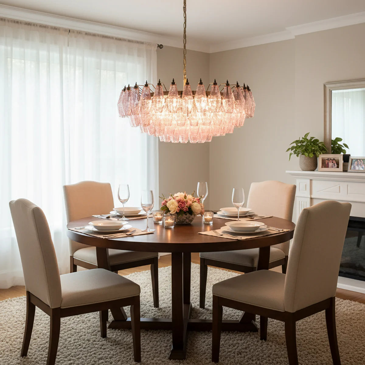 Pink Murano Rhombus Faceted Glass Chandelier - Nuvé