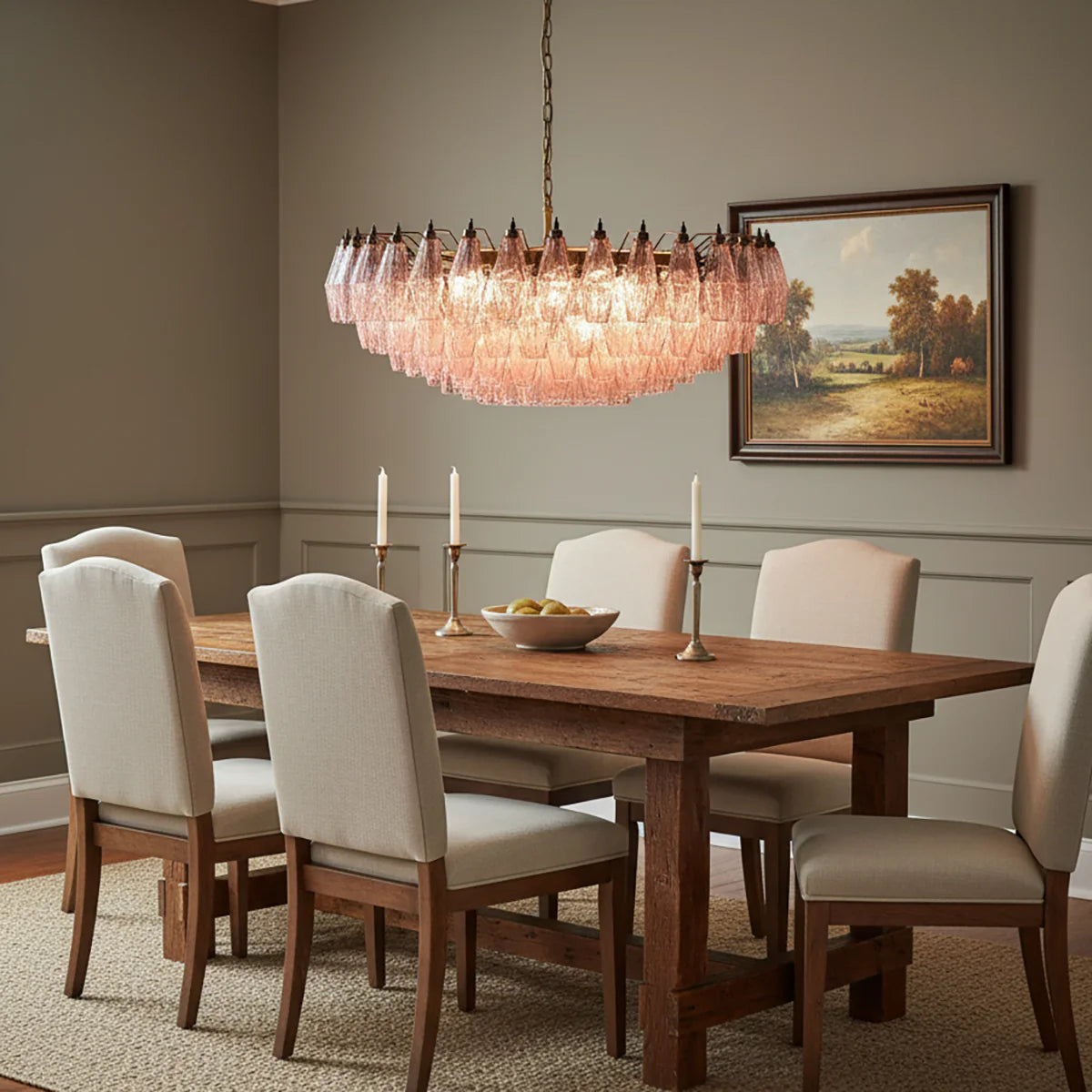 Pink Murano Rhombus Faceted Glass Chandelier - Nuvé