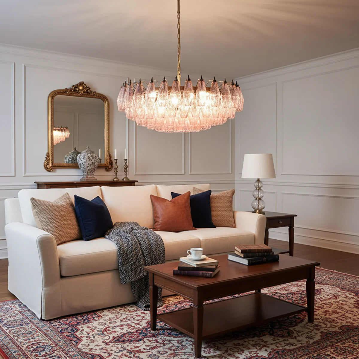 Pink Murano Rhombus Faceted Glass Chandelier - Nuvé