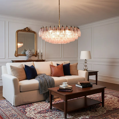 Pink Murano Rhombus Faceted Glass Chandelier - Nuvé