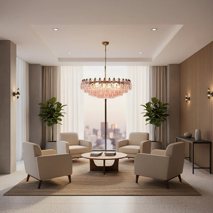 Pink Murano Rhombus Faceted Glass Chandelier - Nuvé