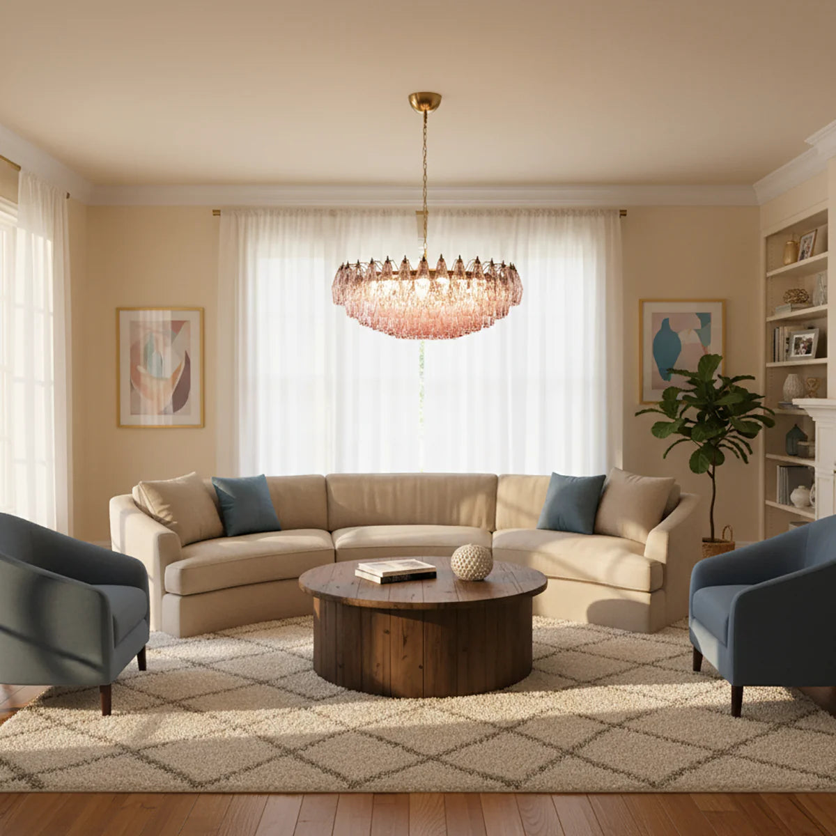 Pink Murano Rhombus Faceted Glass Chandelier - Nuvé