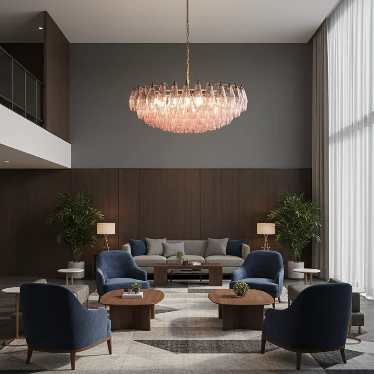 Pink Murano Rhombus Faceted Glass Chandelier - Nuvé