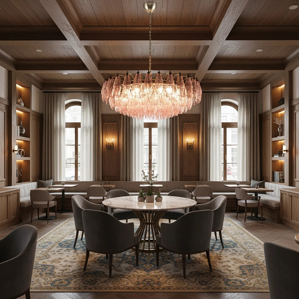 Pink Murano Rhombus Faceted Glass Chandelier - Nuvé