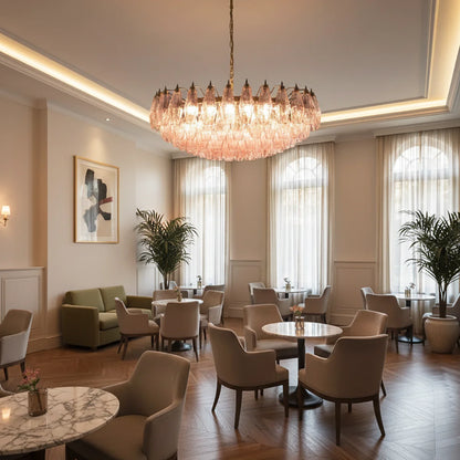 Pink Murano Rhombus Faceted Glass Chandelier - Nuvé