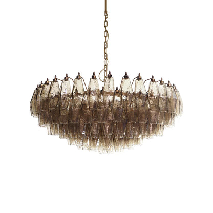 Murano faceted smoked glass chandelier by korewolamp hanging with multiple glass facets and metal fittings in a modern design