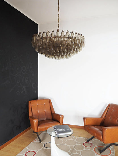 Murano faceted smoked glass chandelier by korewolamp featuring multiple glass prisms and elegant design.