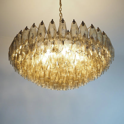 Murano faceted smoked glass chandelier by korewolamp featuring multiple glass prisms and a sleek, modern design.