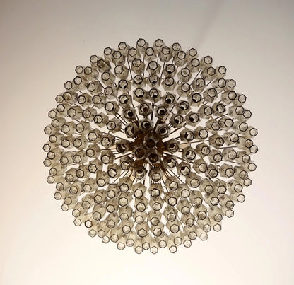 Murano faceted smoked glass chandelier by korewolamp featuring multiple glass facets and a sophisticated design.