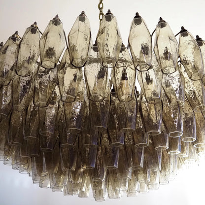 Murano faceted smoked glass chandelier by korewolamp, featuring multiple glass facets and a sleek, modern design for elegant lighting.