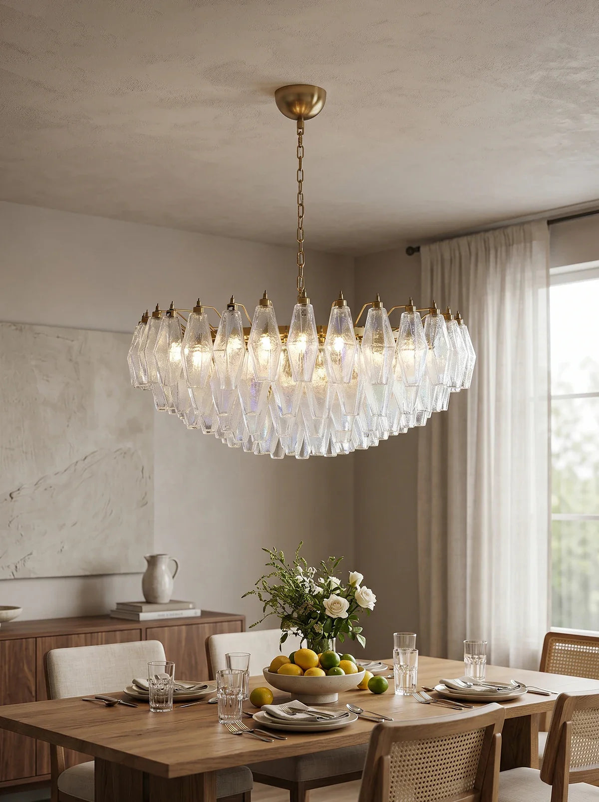 Murano Faceted Transparent Glass Chandelier