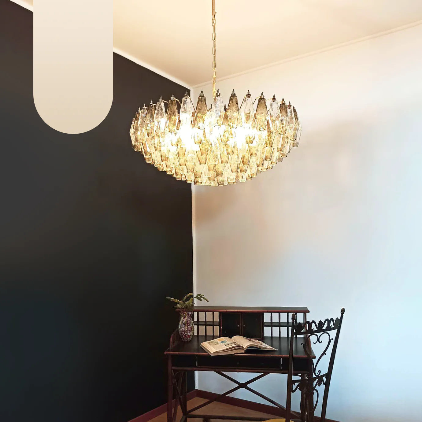 Murano Faceted Transparent Smoked Glass Chandelier - Nuvé