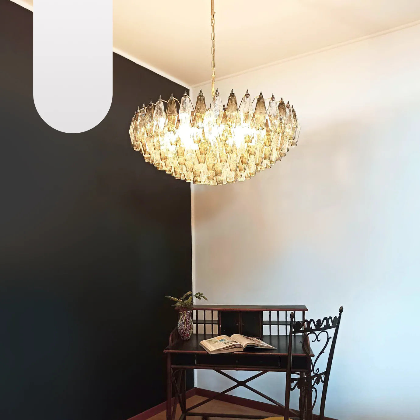 Murano Faceted Transparent Smoked Glass Chandelier - Nuvé
