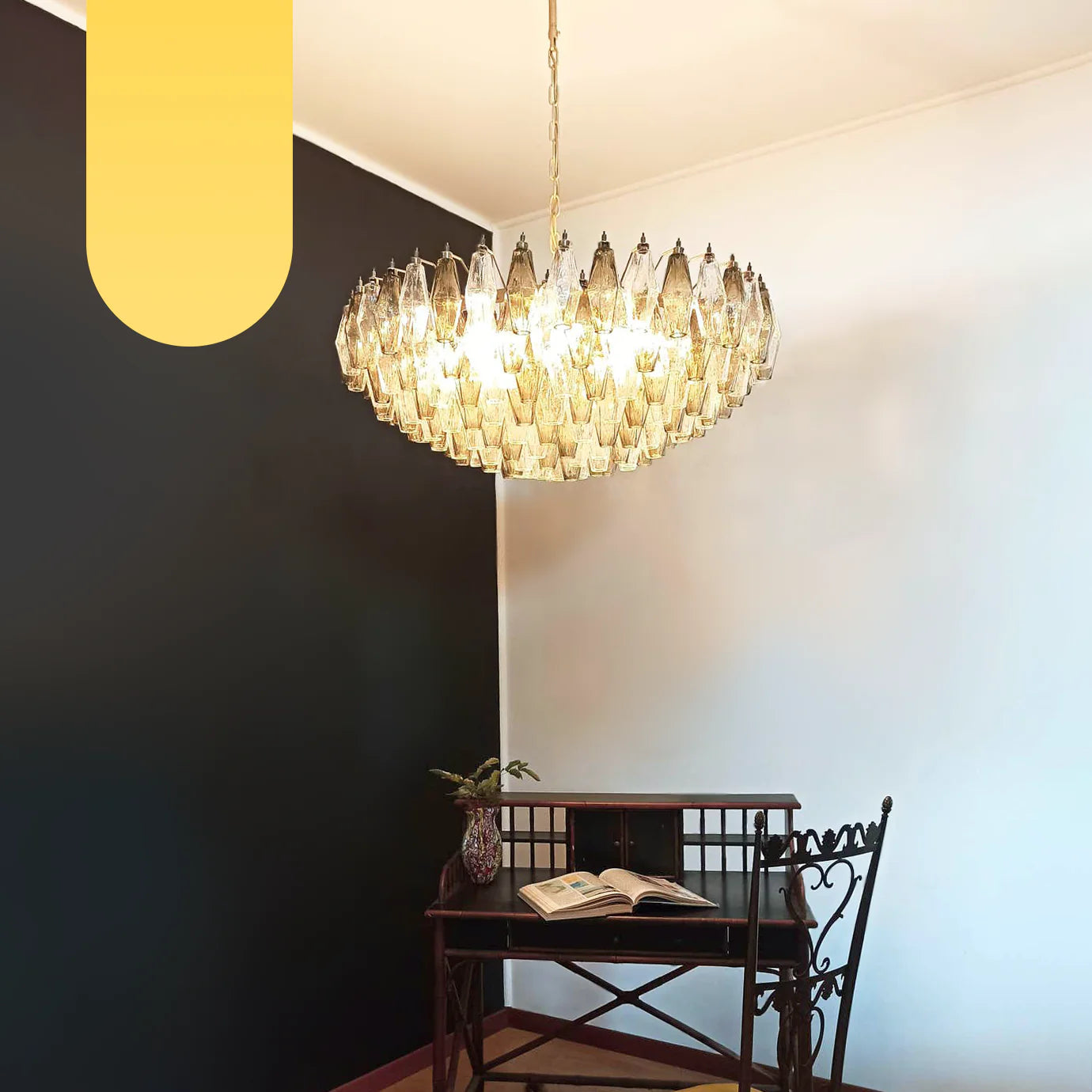 Murano Faceted Transparent Smoked Glass Chandelier - Nuvé