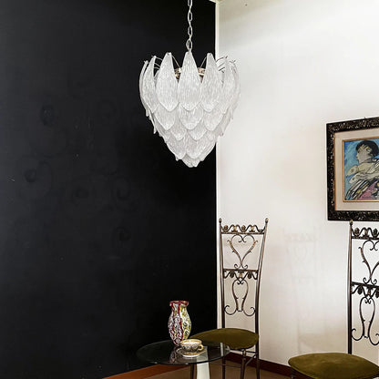 Murano Frosted Carved Glass Leaves Chandelier - Nuvé