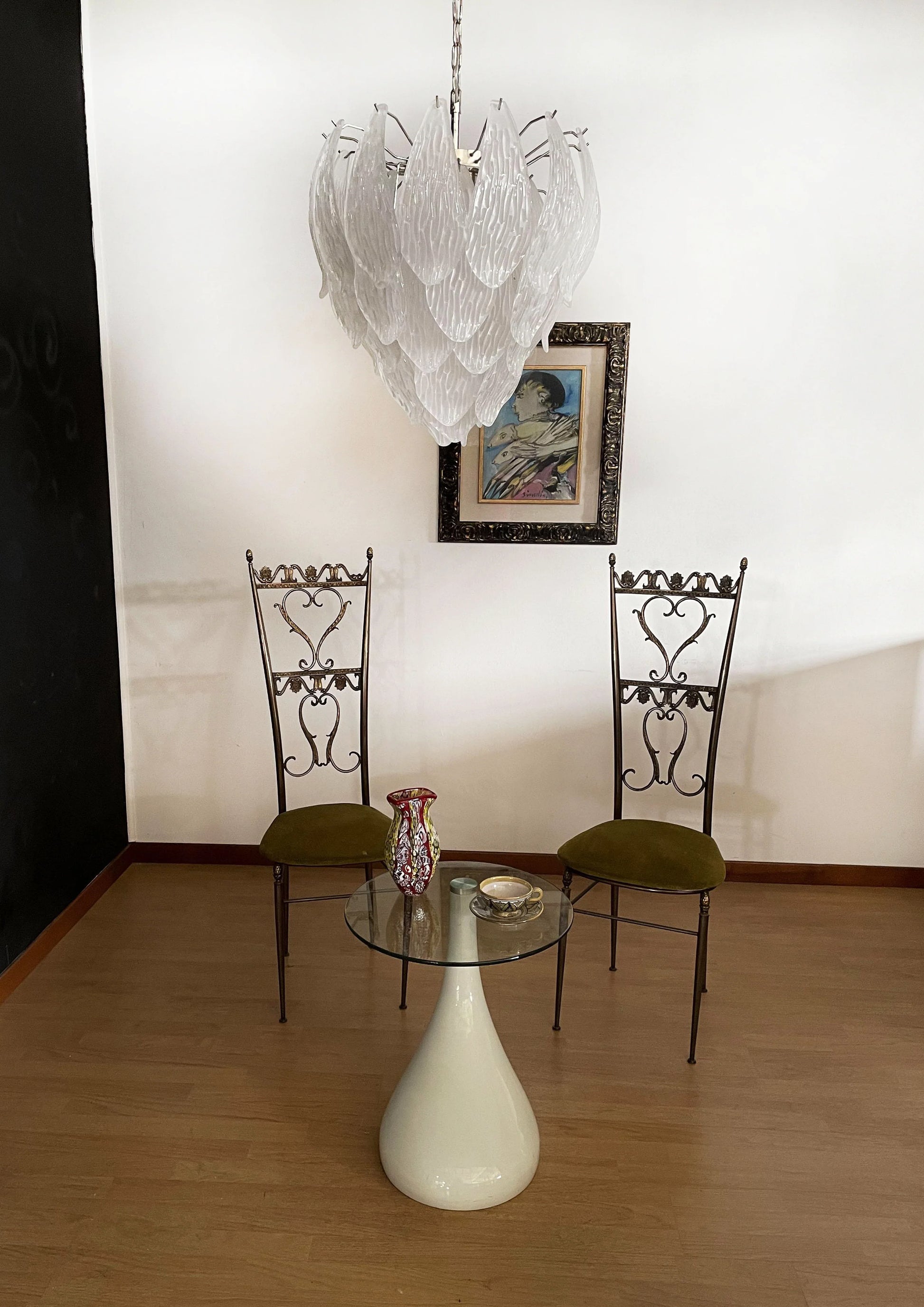 Murano Frosted Carved Glass Leaves Chandelier - Nuvé