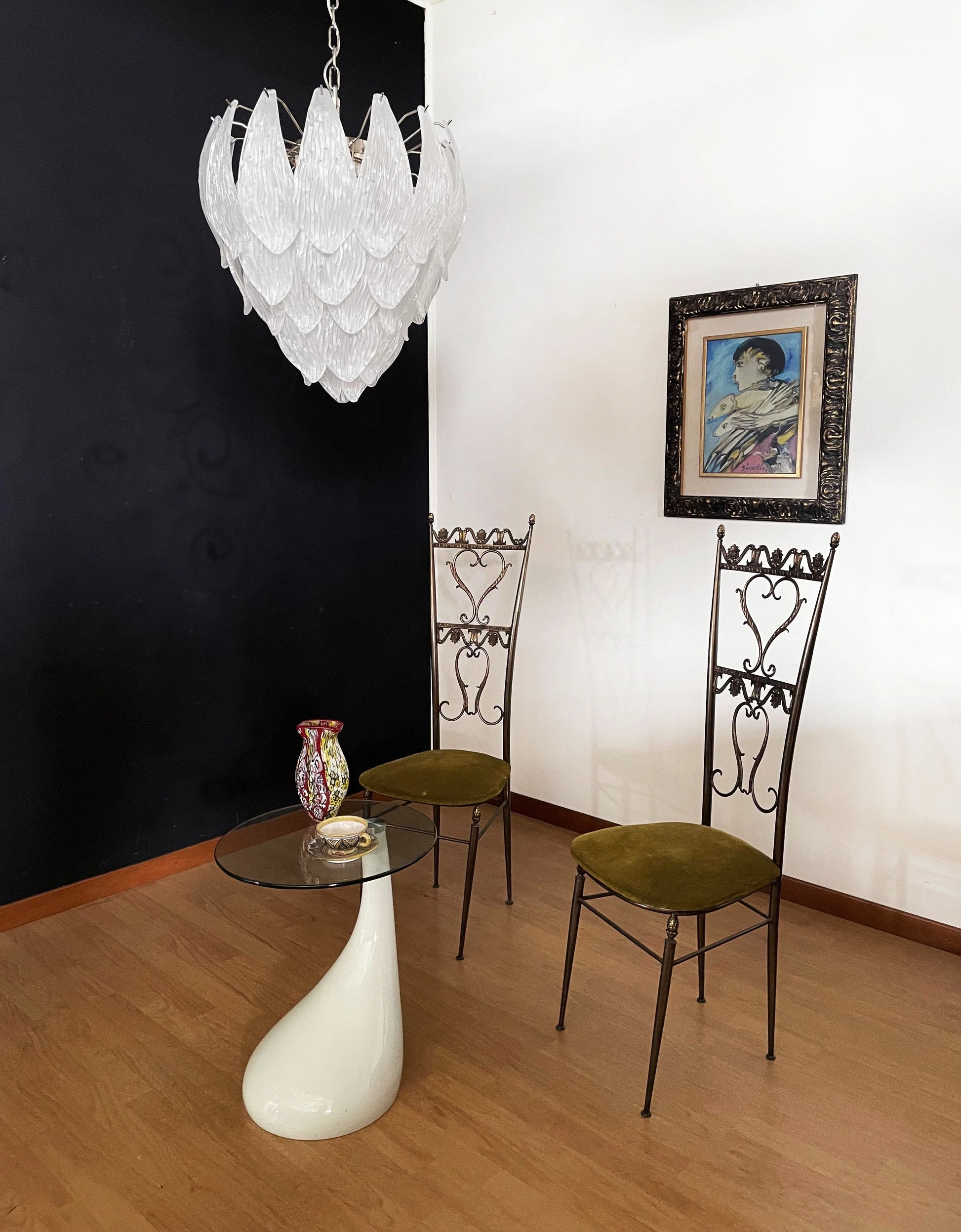 Murano Frosted Carved Glass Leaves Chandelier - Nuvé