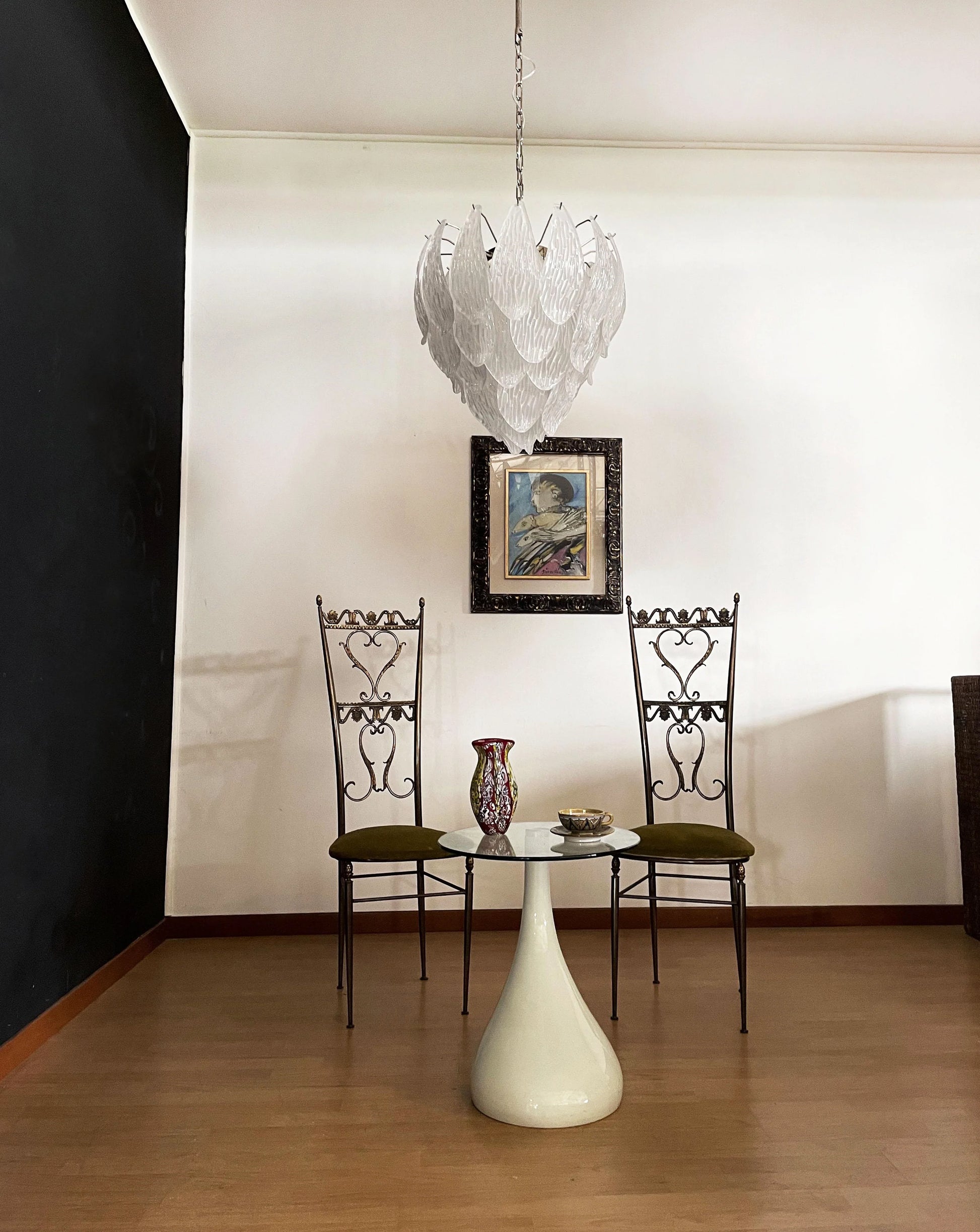 Murano Frosted Carved Glass Leaves Chandelier - Nuvé