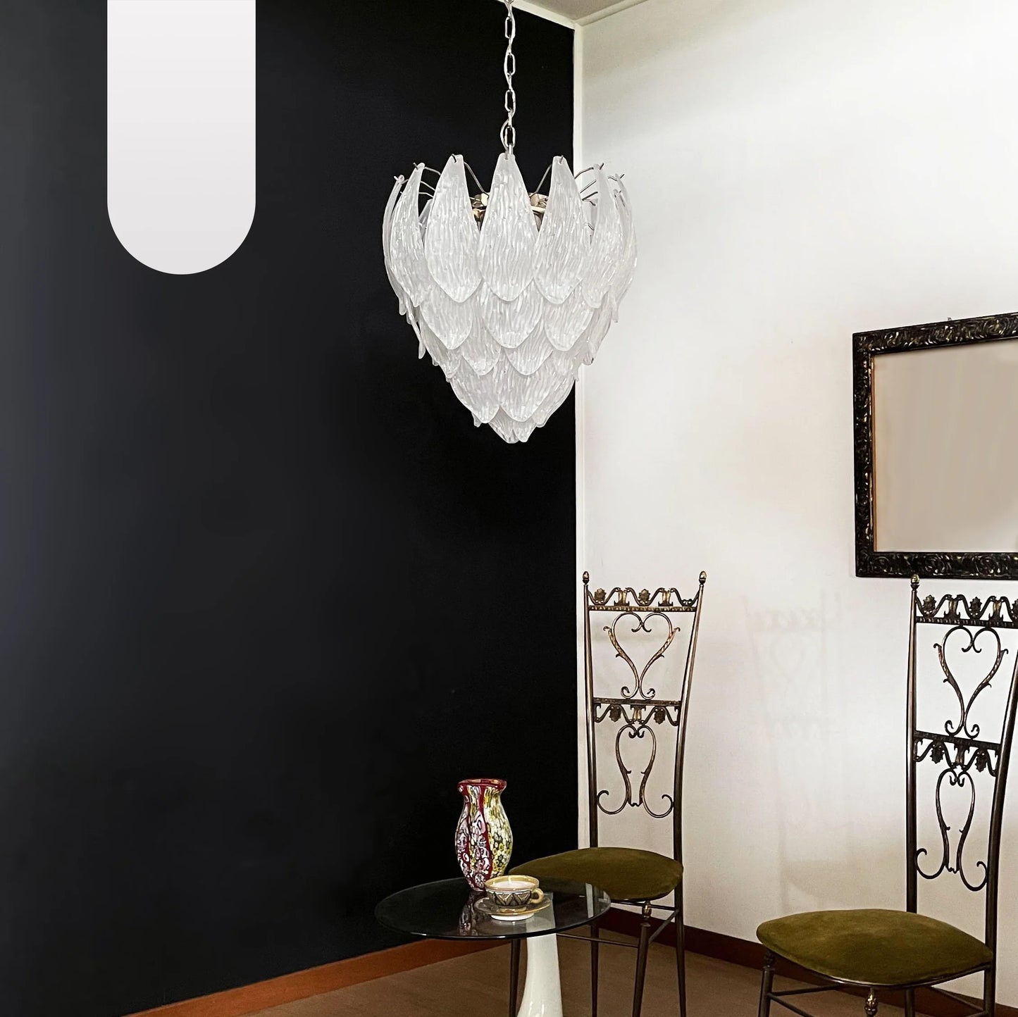 Murano Frosted Carved Glass Leaves Chandelier - Nuvé
