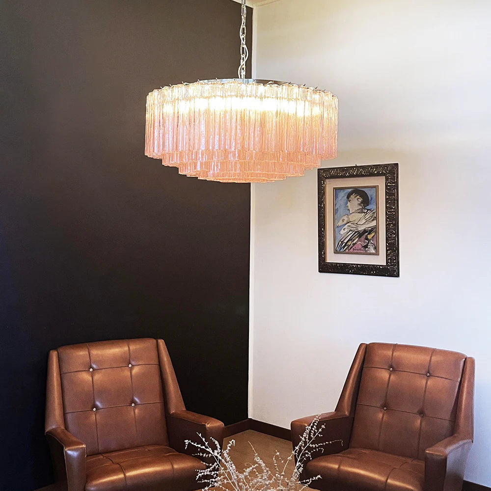 Murano Large Pink Glass Tube Chandelier - Nuvé
