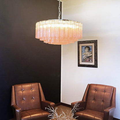 Murano Large Pink Glass Tube Chandelier