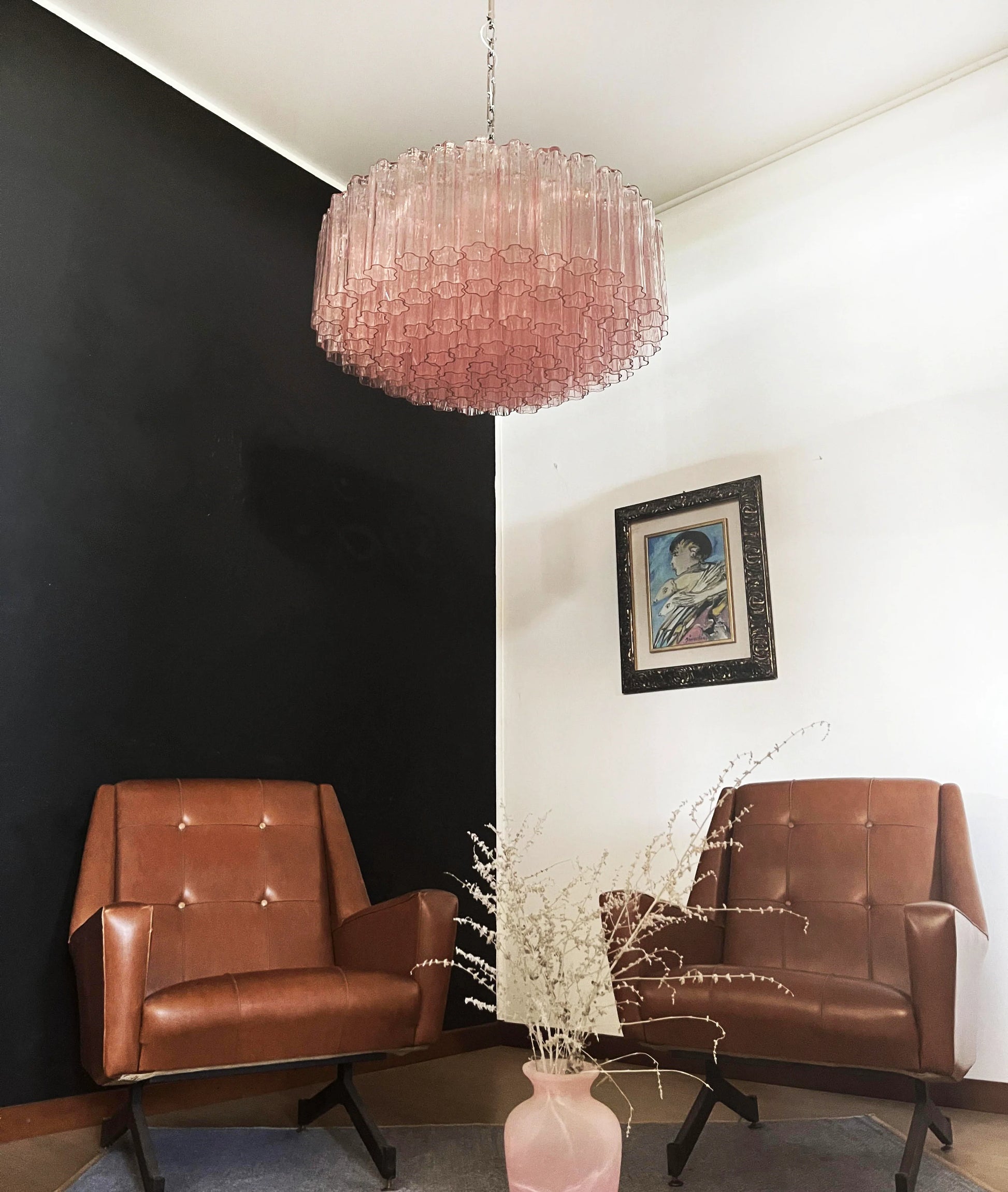 Murano Large Pink Glass Tube Chandelier - Nuvé