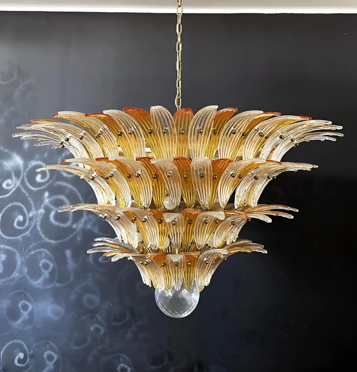 Murano Palmette Amber Trasparent Chandelier - Nuvé