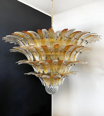 Murano Palmette Amber Trasparent Chandelier - Nuvé