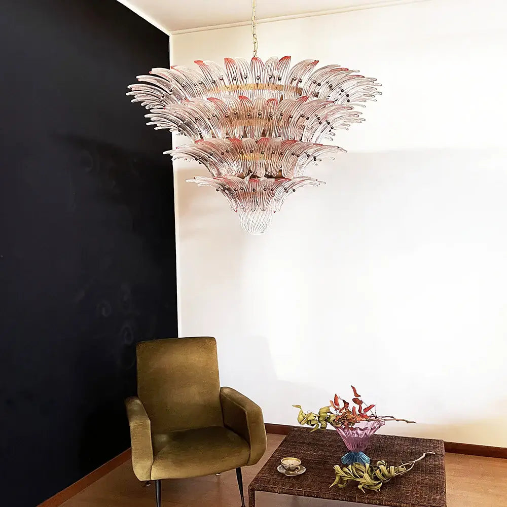 Murano Palmette Pink Trasparent Chandelier - Nuvé