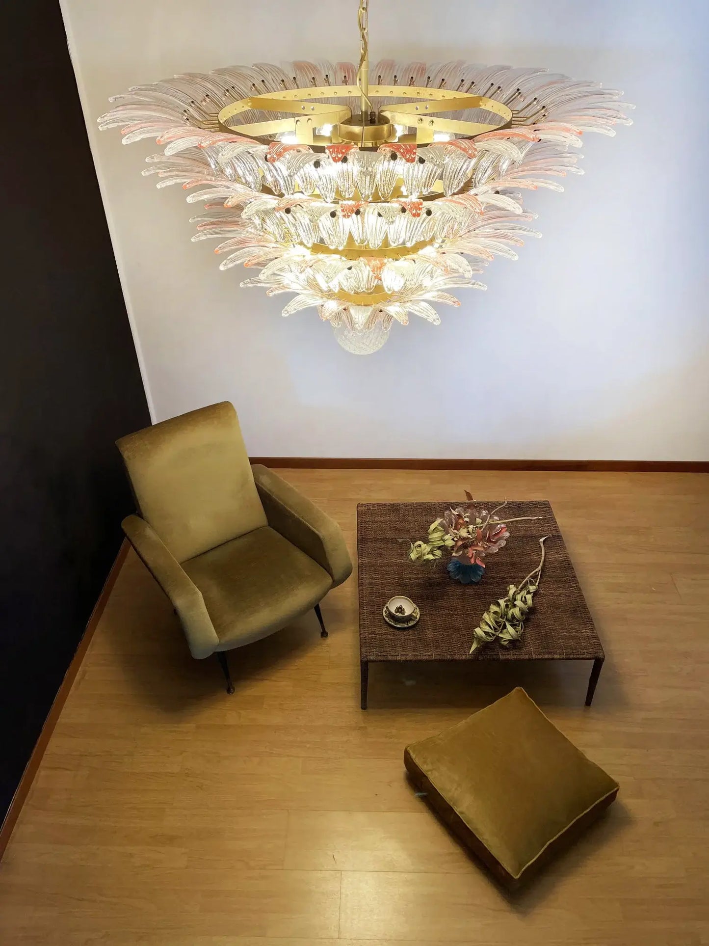 Murano Palmette Pink Trasparent Chandelier - Nuvé