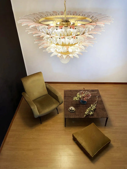 Murano Palmette Pink Trasparent Chandelier - Nuvé