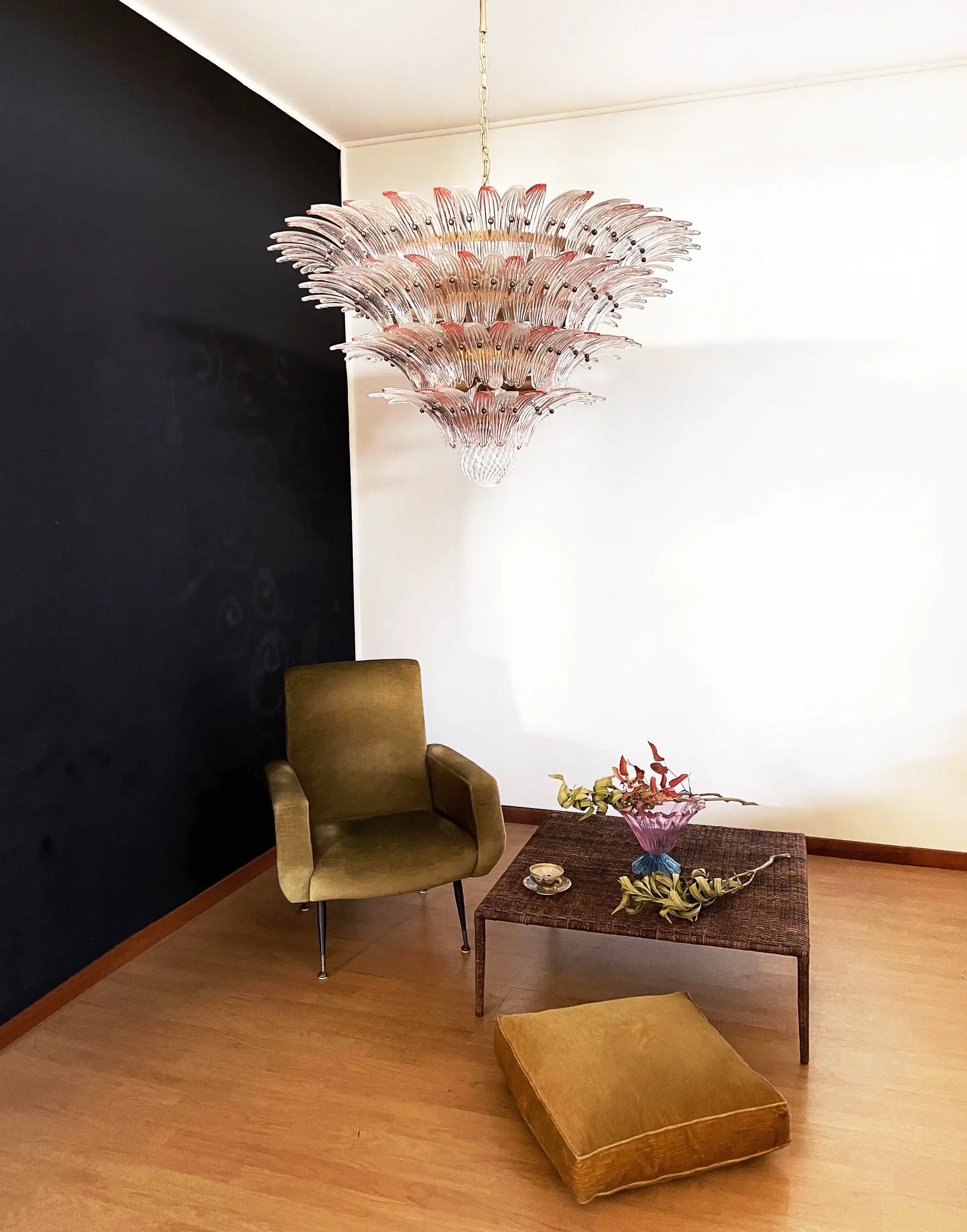 Murano Palmette Pink Trasparent Chandelier - Nuvé