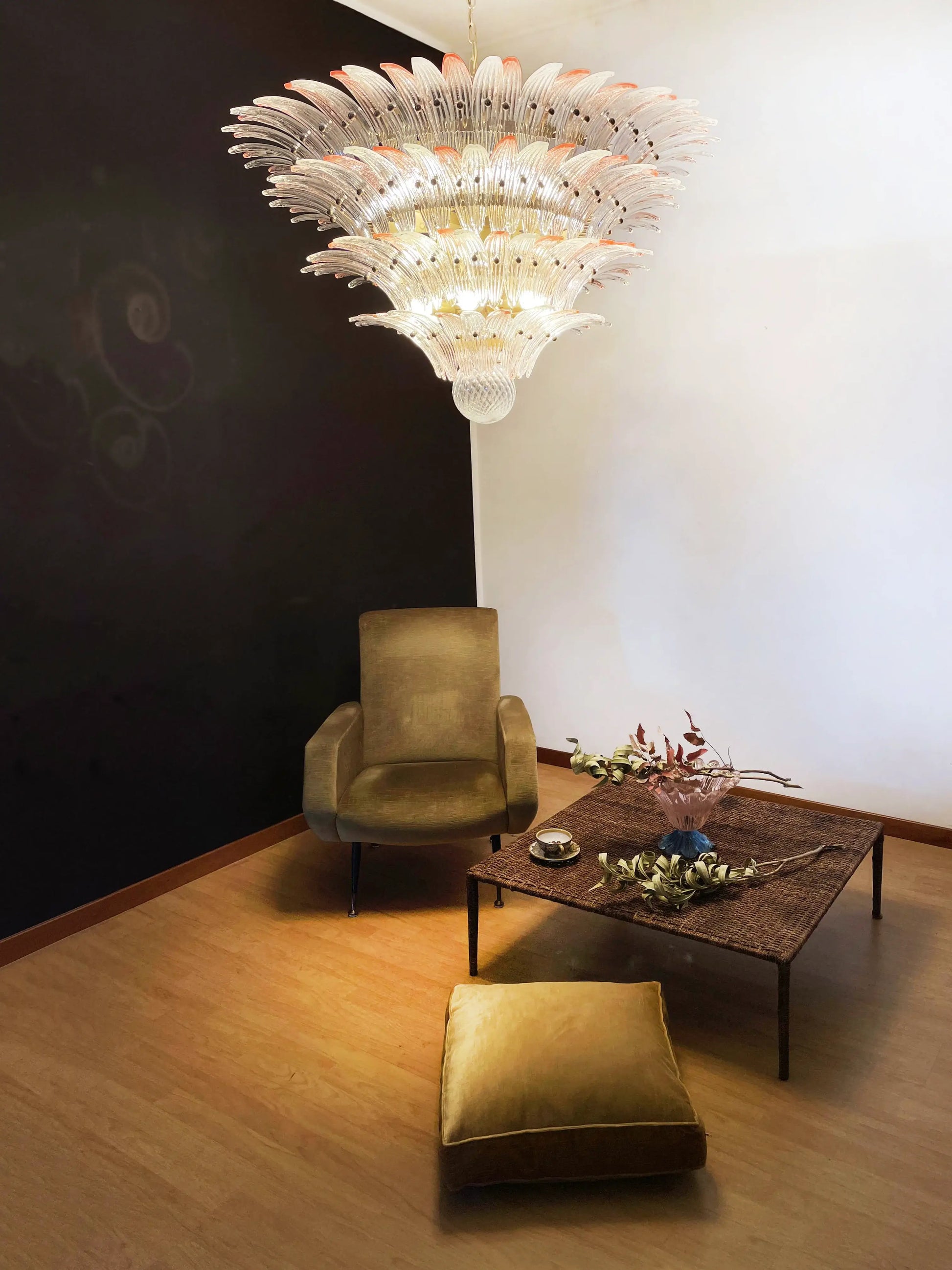 Murano Palmette Pink Trasparent Chandelier - Nuvé
