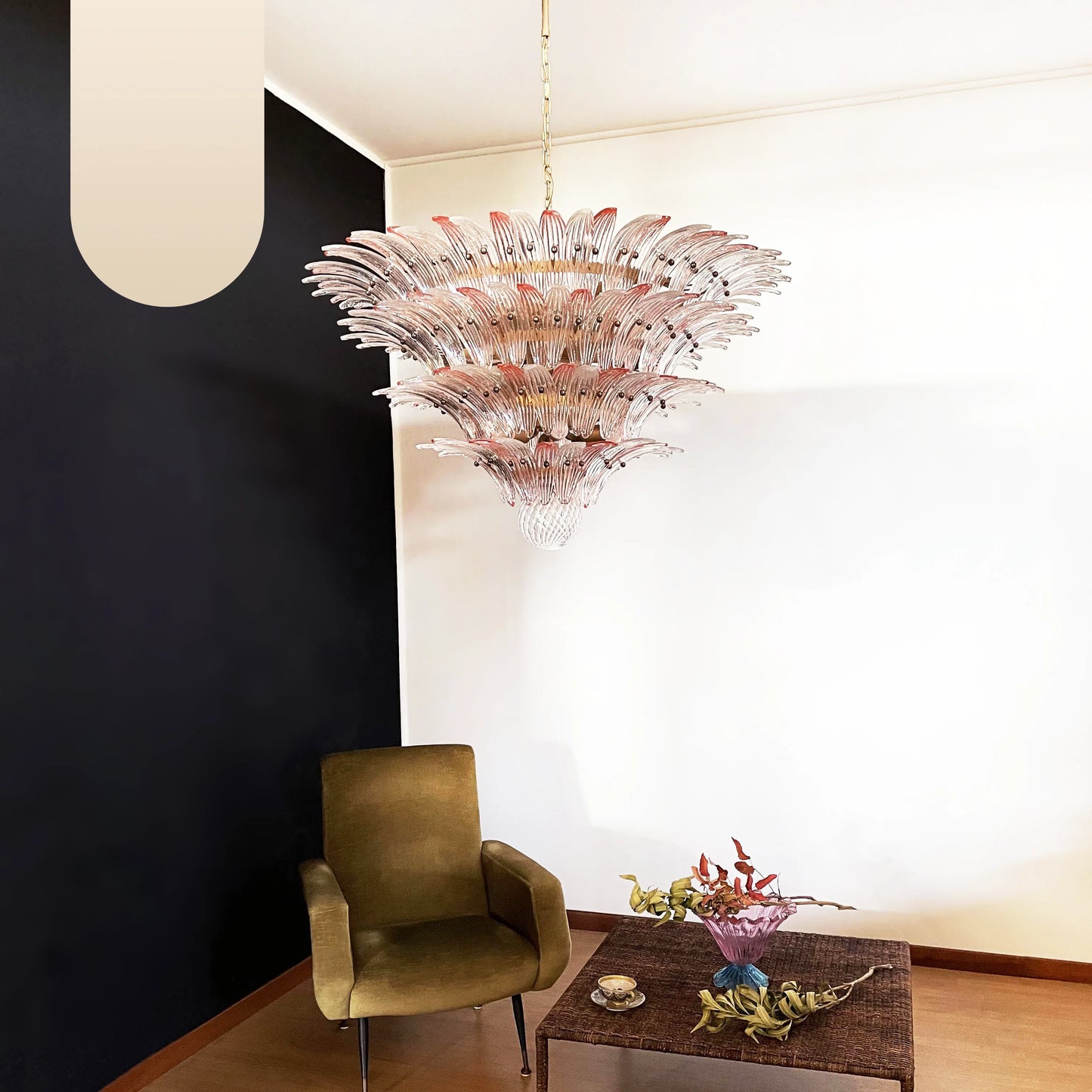 Murano Palmette Pink Trasparent Chandelier - Nuvé