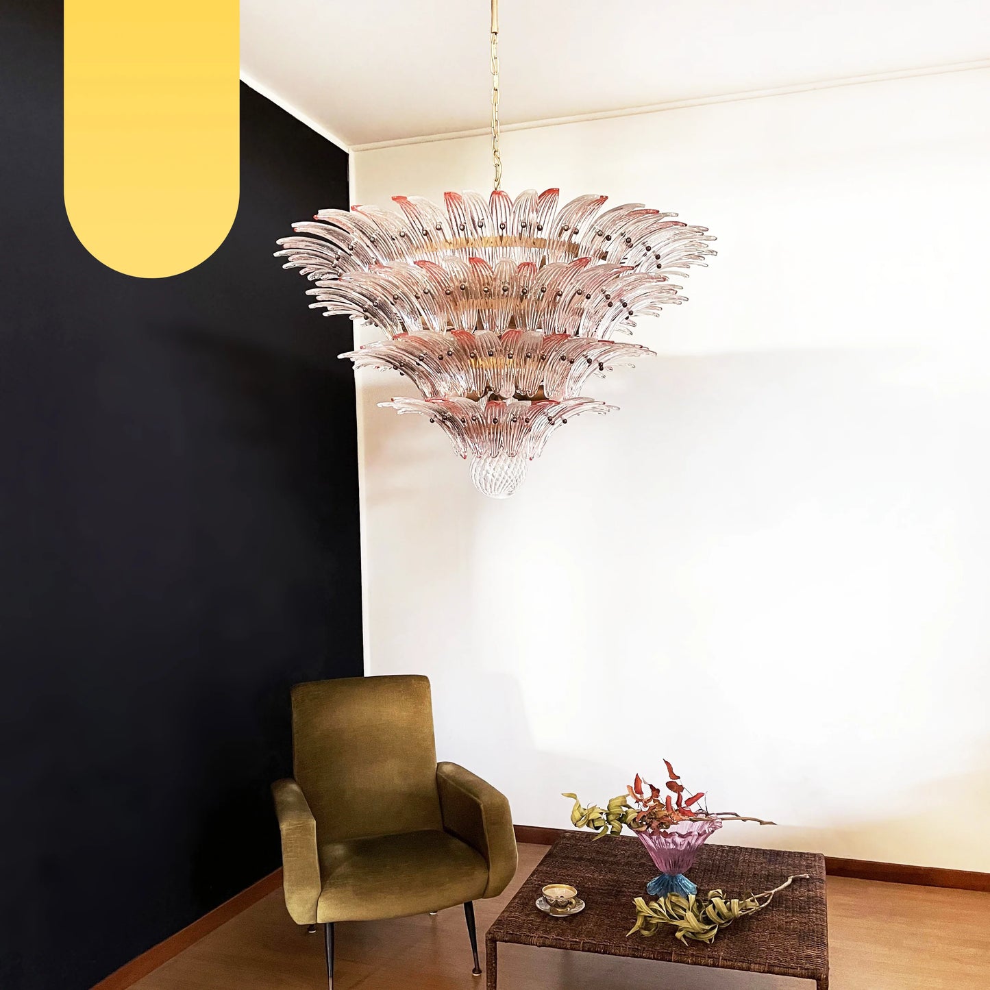 Murano Palmette Pink Trasparent Chandelier - Nuvé