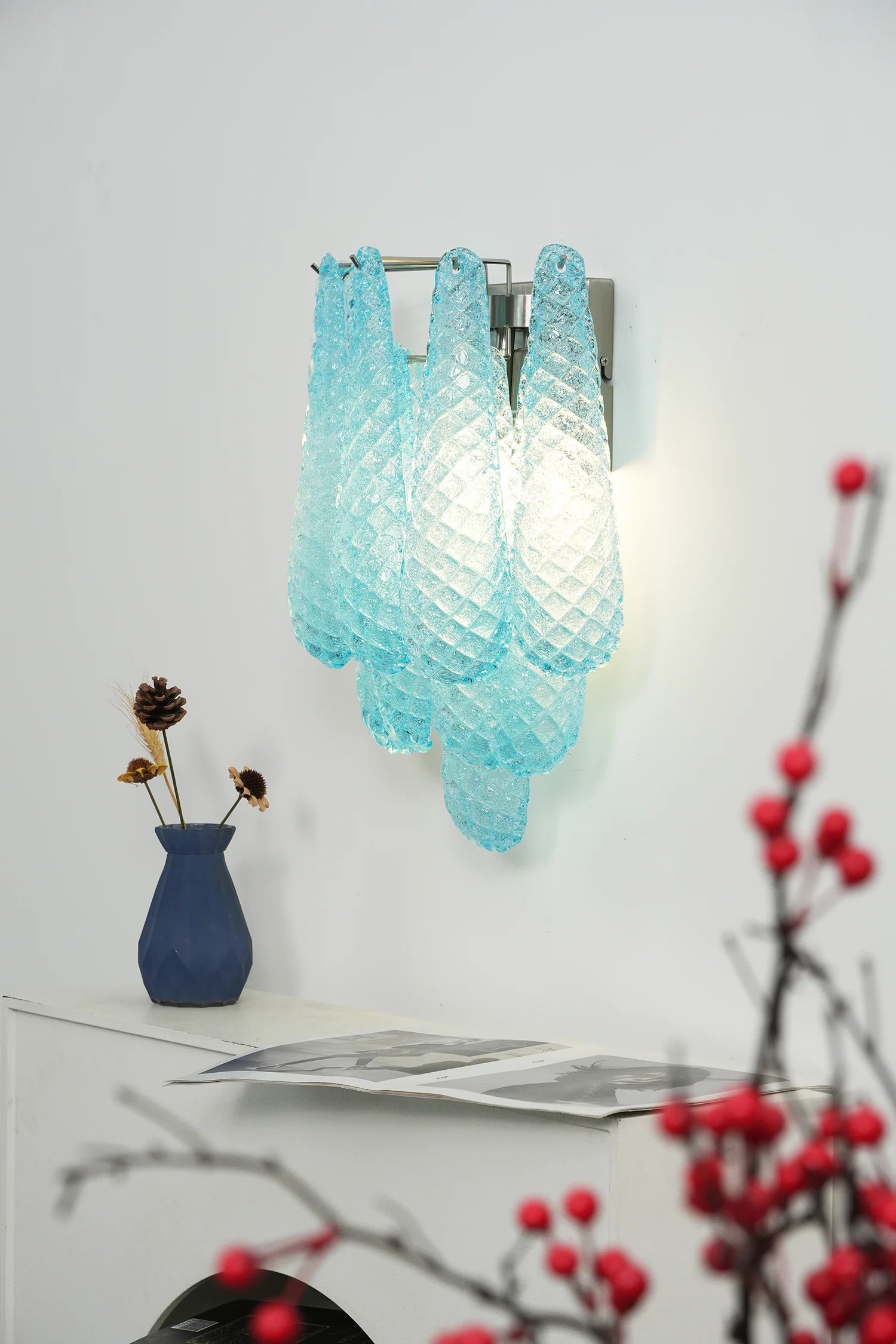 Murano Petals Glass Blue Wall Light - Nuvé