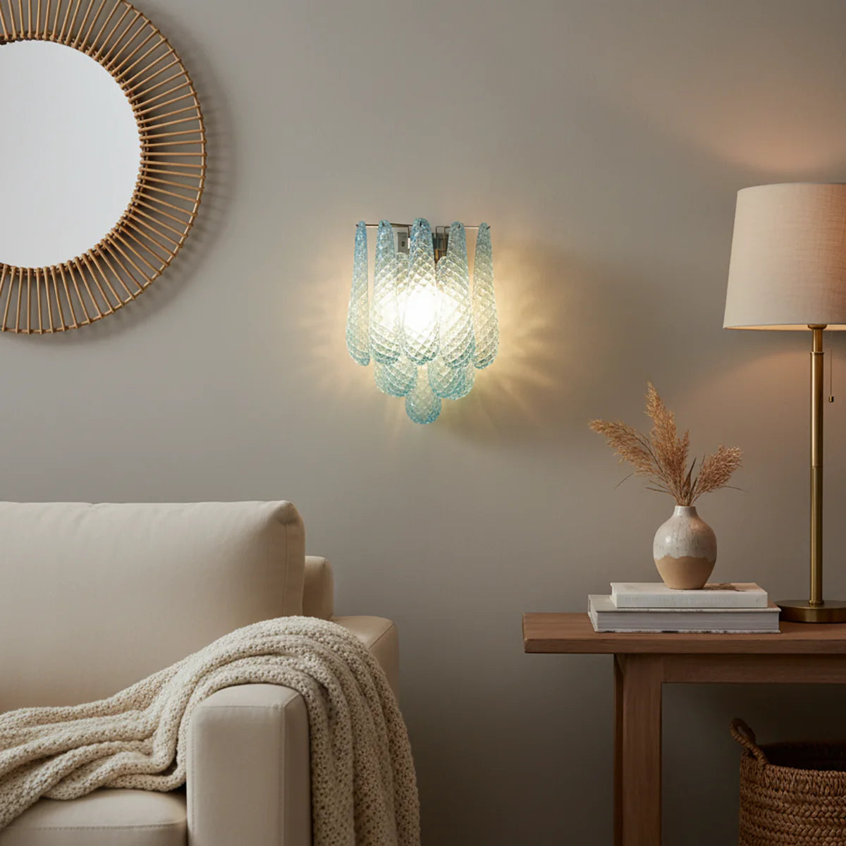 Murano Petals Glass Blue Wall Light - Nuvé