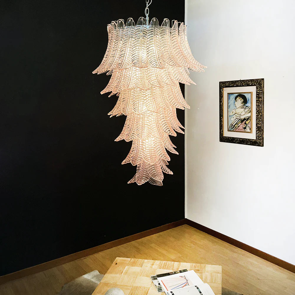 Murano Pink Felch Spiral Chandelier - Nuvé