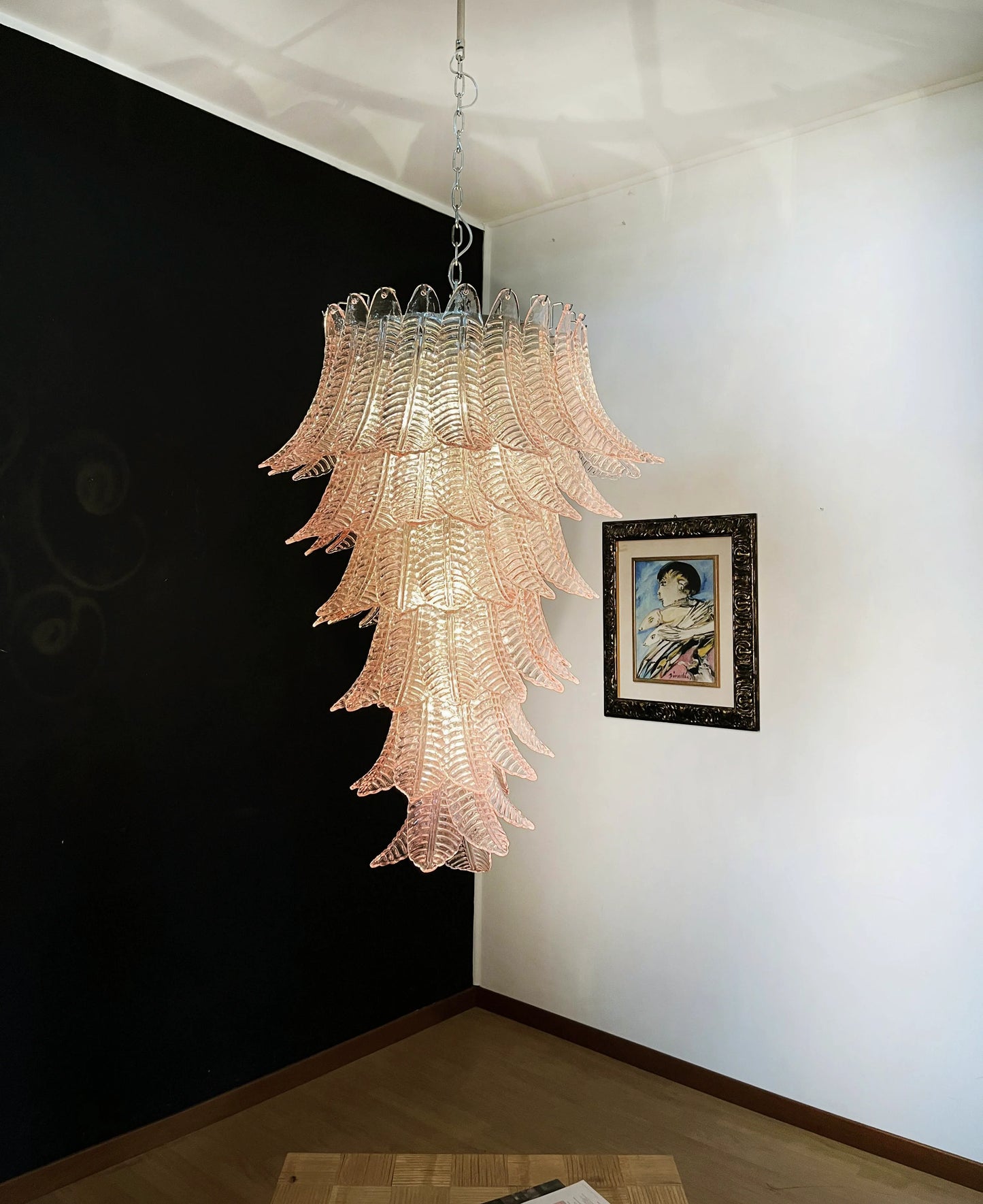Murano Pink Felch Spiral Chandelier - Nuvé