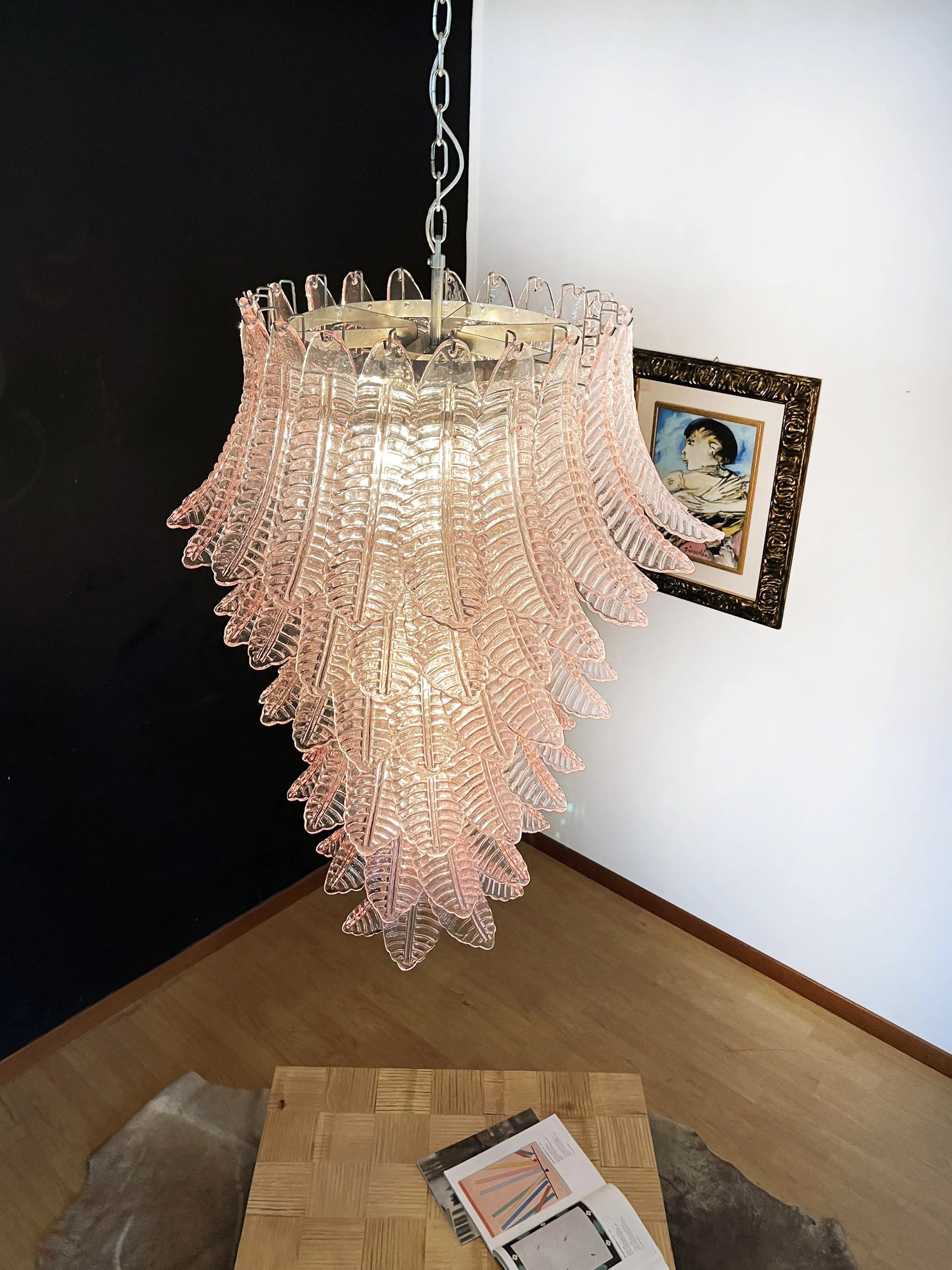 Murano Pink Felch Spiral Chandelier - Nuvé
