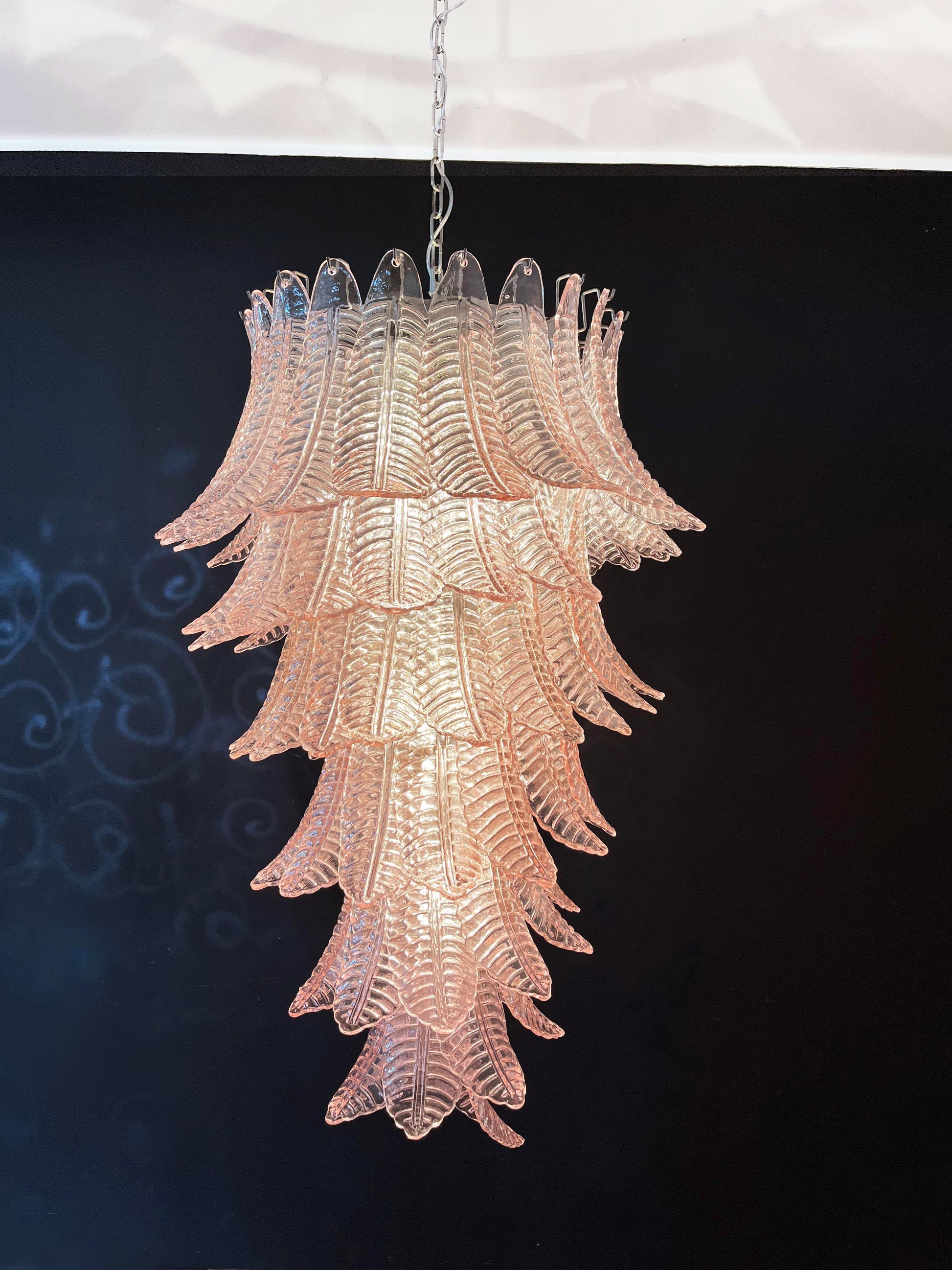 Murano Pink Felch Spiral Chandelier - Nuvé