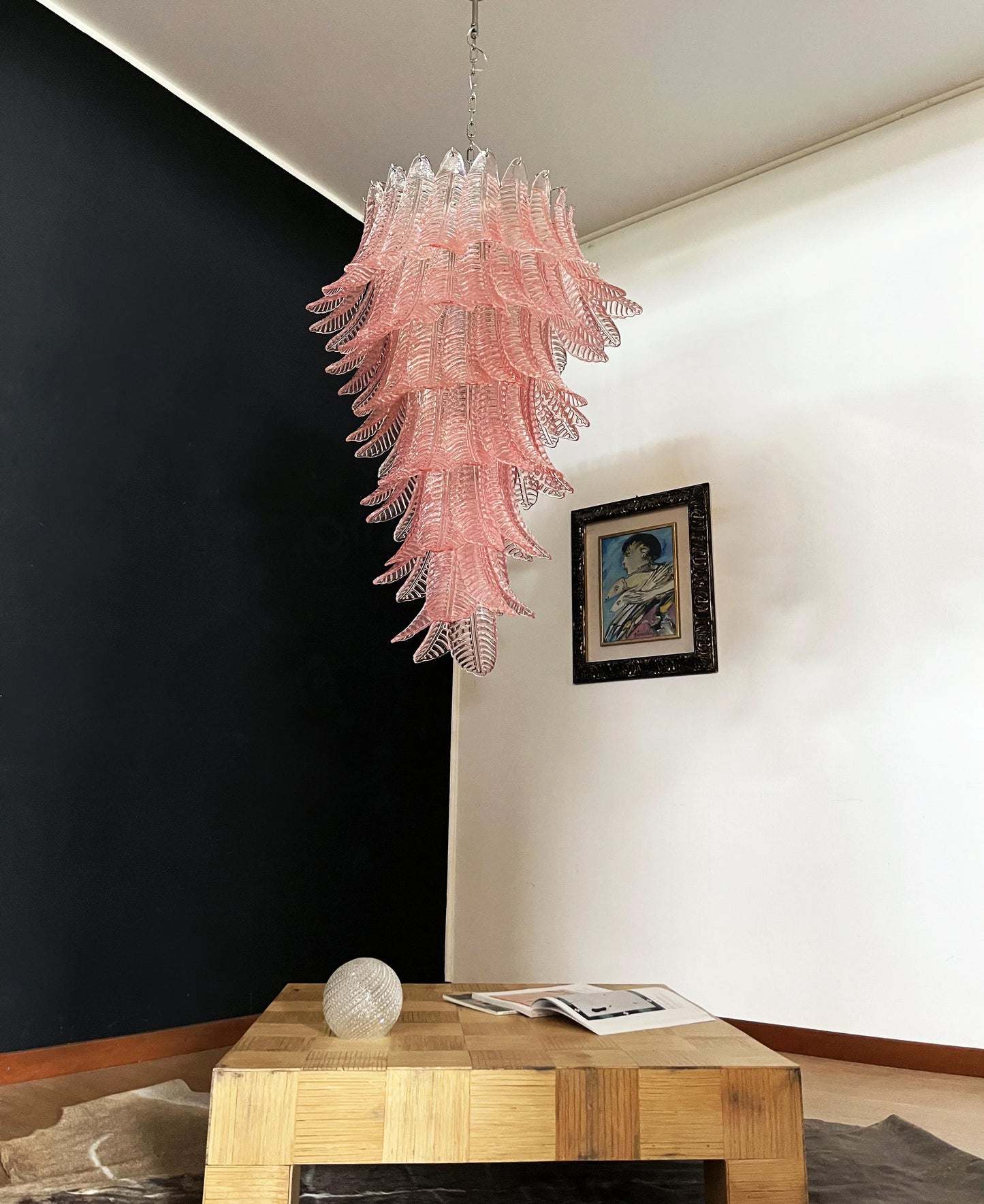 Murano Pink Felch Spiral Chandelier - Nuvé